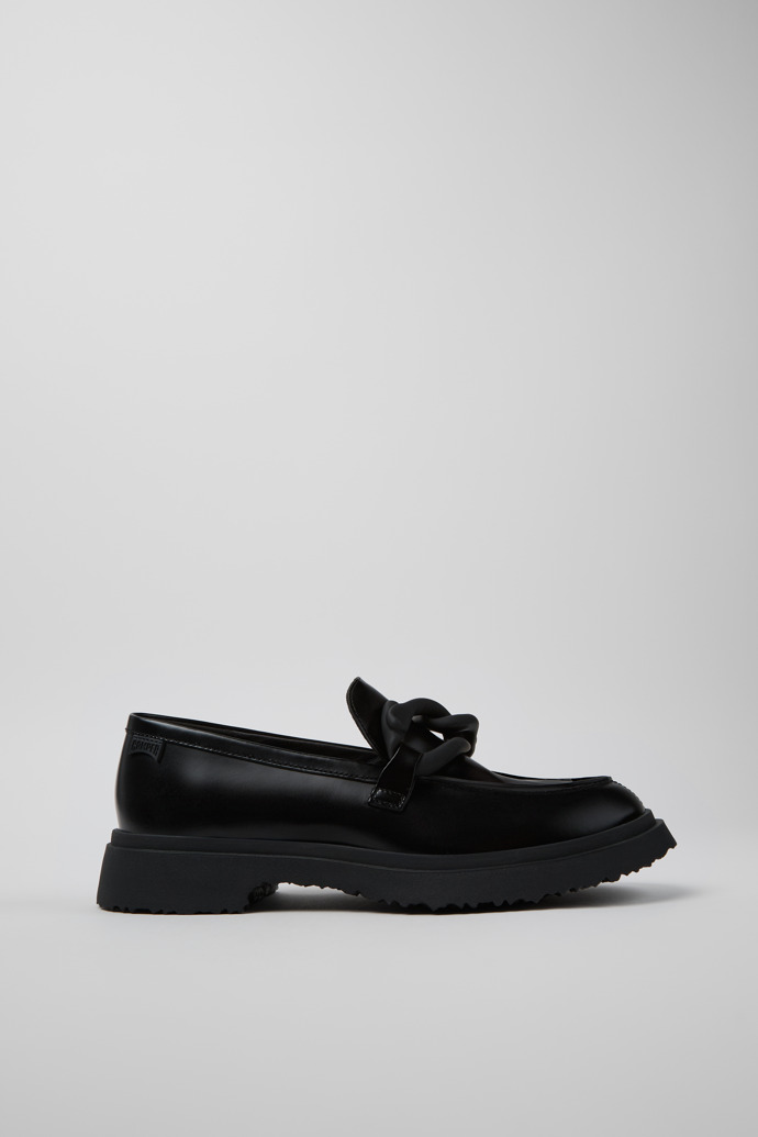 Side view of Walden Black Leather Moccasin Shoes for Men.