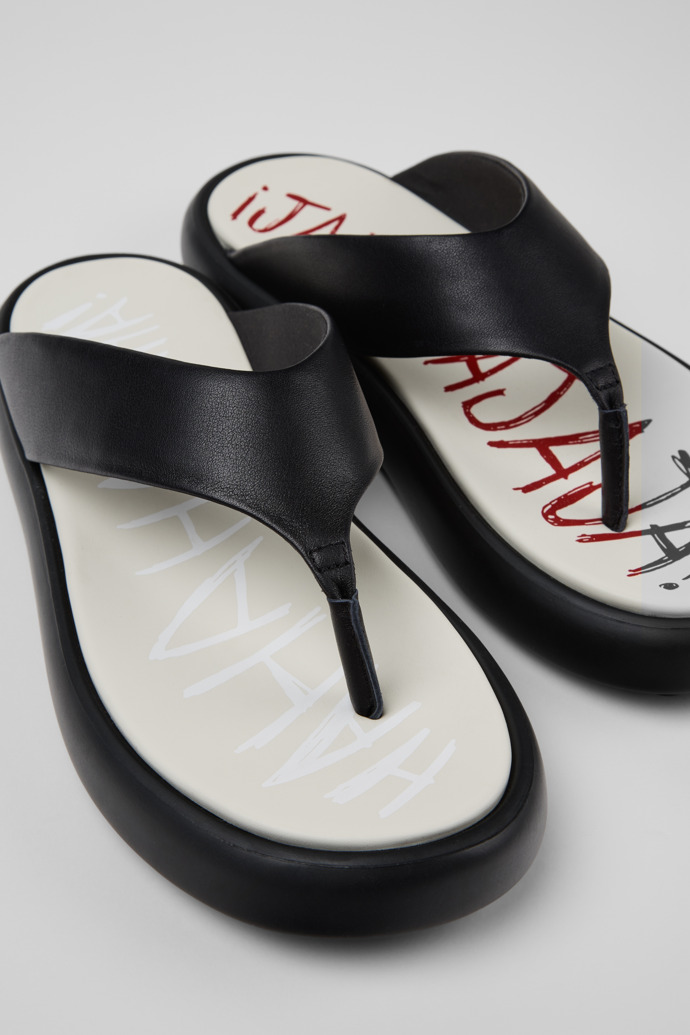 Close-up view of Twins Black Leather Sandals for Men.