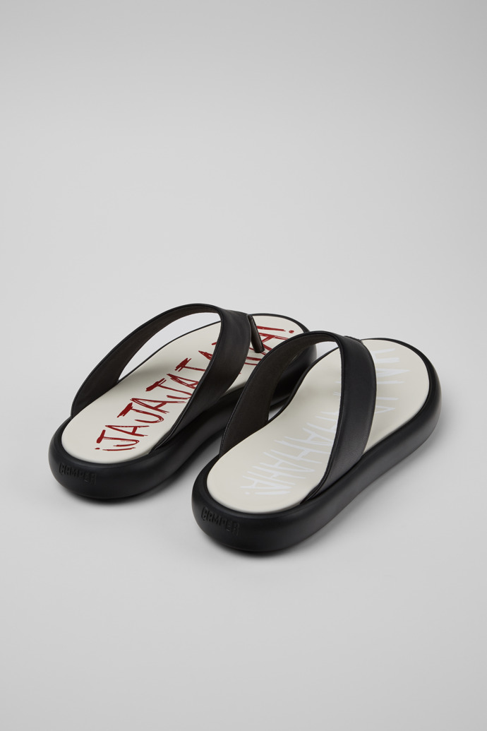 Twins Black Leather Sandals for Men.後面