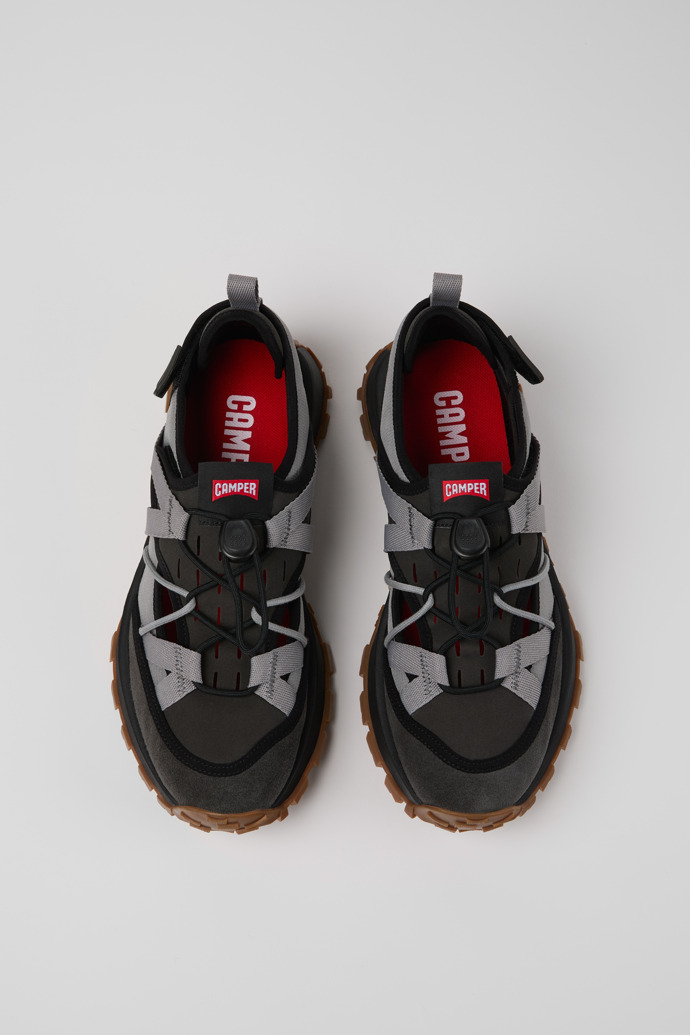 Overhead view of Drift Trail VIBRAM Gray Recycled PET and Nubuck Men's Sneakers.