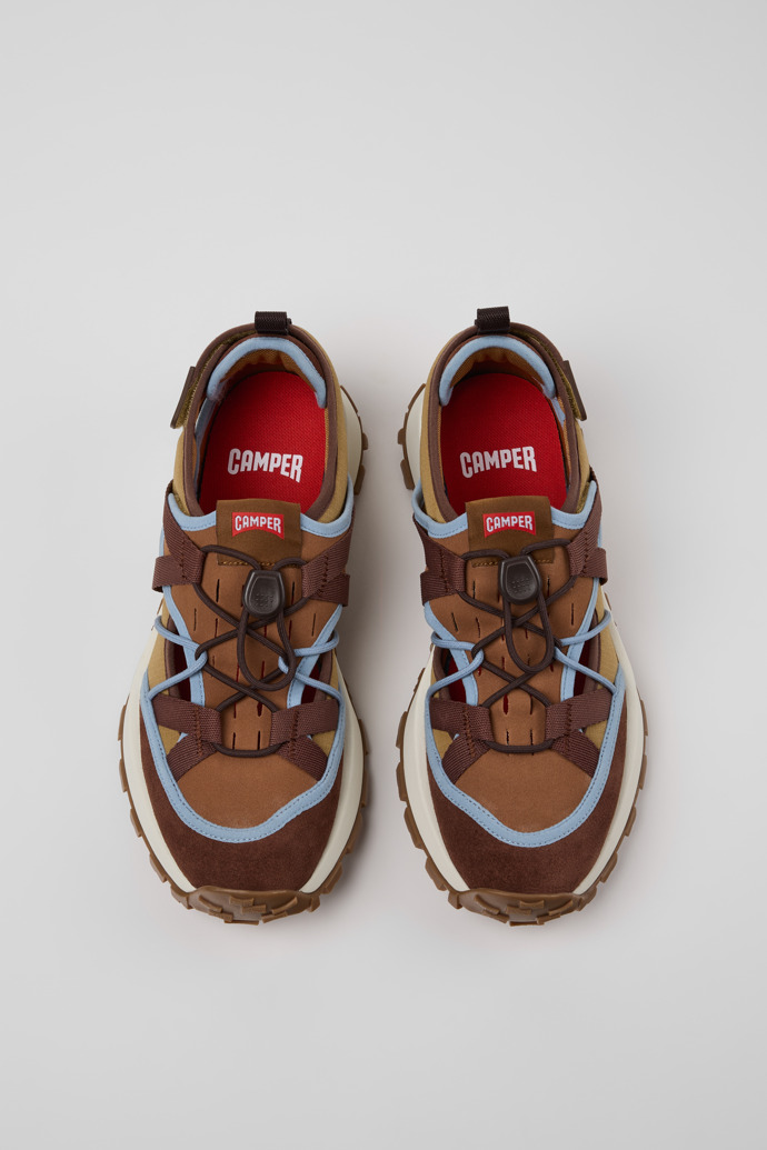 Overhead view of Drift Trail Brown Textile and Nubuck Leather Sneakers for Men.