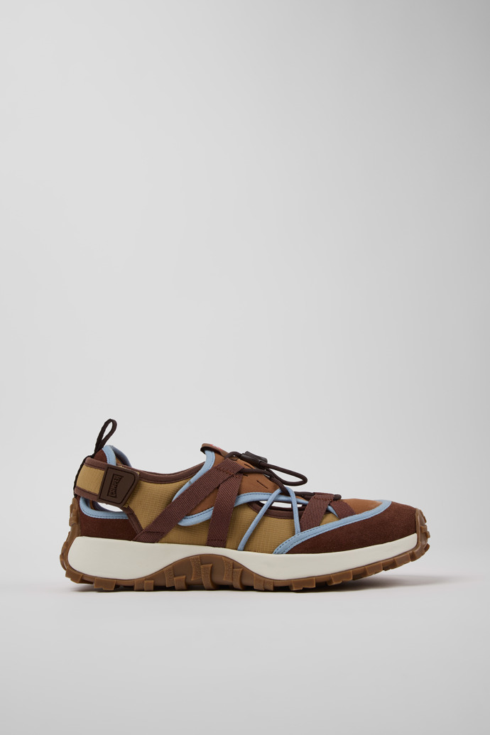 Side view of Drift Trail Brown Textile and Nubuck Leather Sneakers for Men.