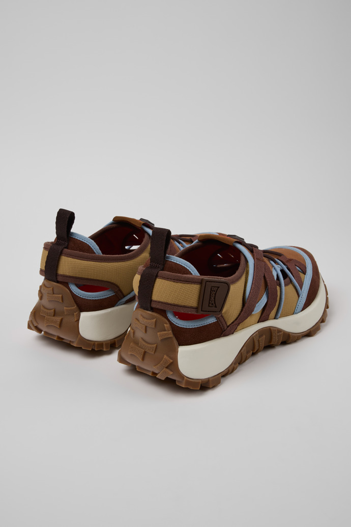 Back view of Drift Trail Brown Textile and Nubuck Leather Sneakers for Men.