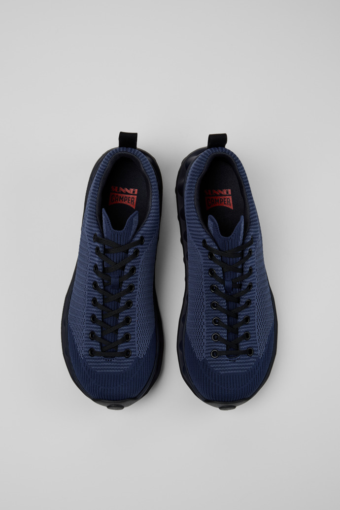 Overhead view of Camper x SUNNEI - PELOTISSIMA Blue and Black Textile Sneakers for Men.