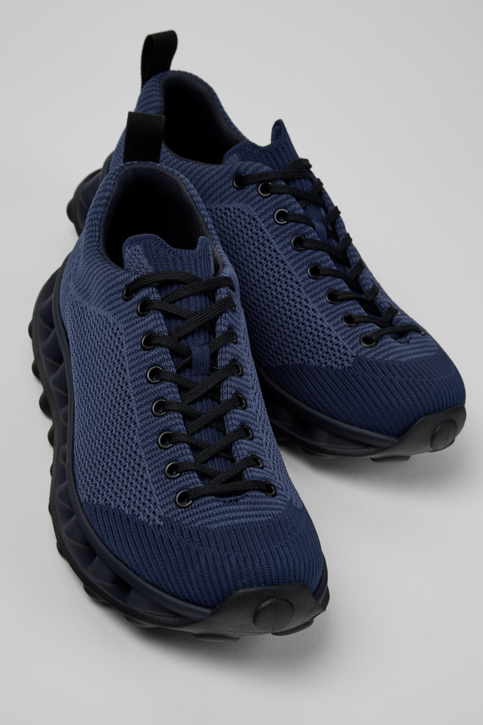 Close-up view of Camper x SUNNEI - PELOTISSIMA Blue and Black Textile Sneakers for Men.