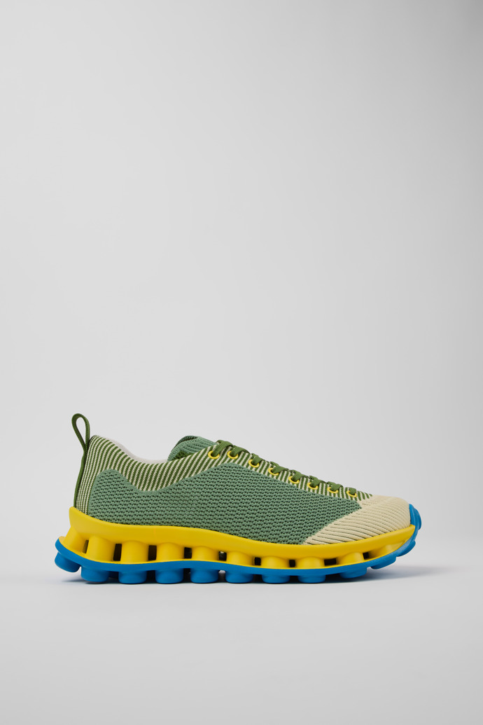 Side view of Camper x SUNNEI - PELOTISSIMA Green, Blue and White Textile Sneakers for Men.
