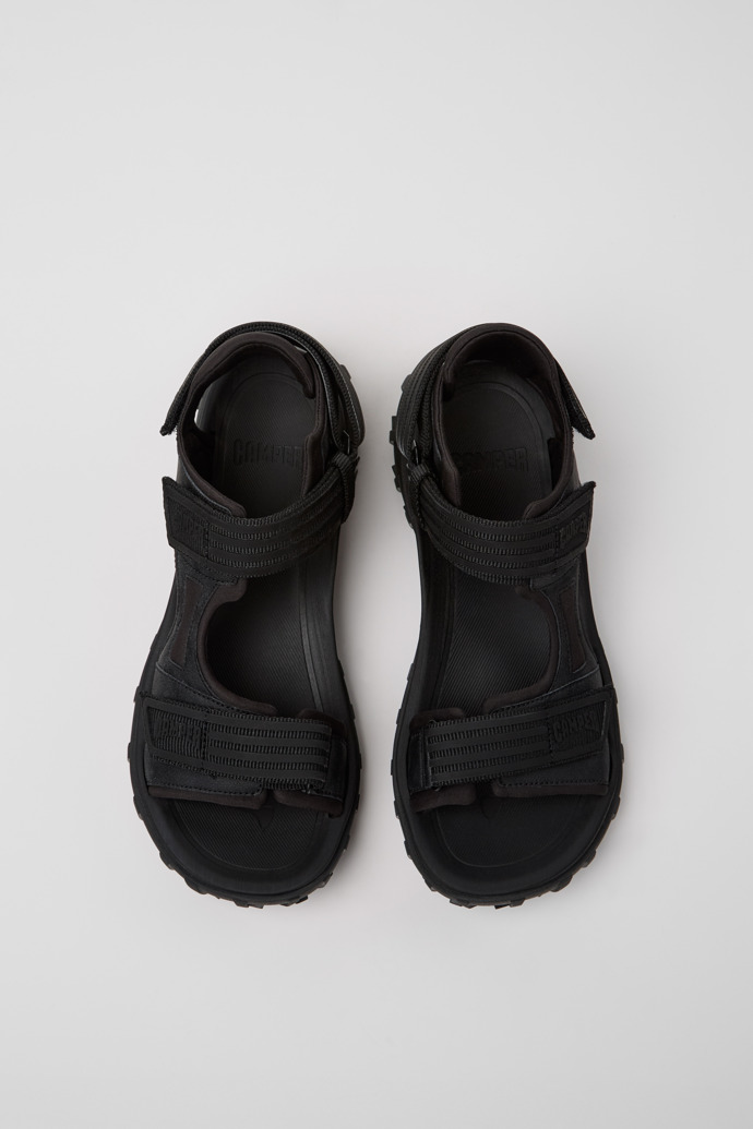 Overhead view of Drift Trail Sandal Black Recycled PET/Leather Sandals for Men.