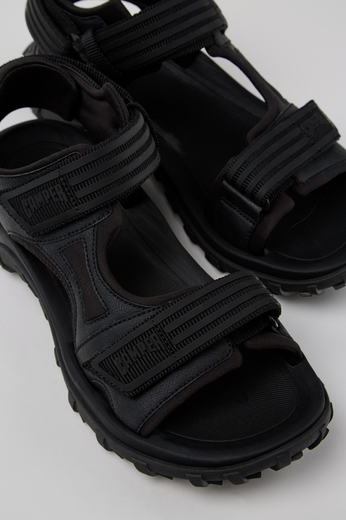 Close-up view of Drift Trail Sandal Black Recycled PET/Leather Sandals for Men.