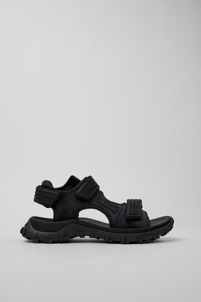 Side view of Drift Trail Sandal Black Recycled PET/Leather Sandals for Men.