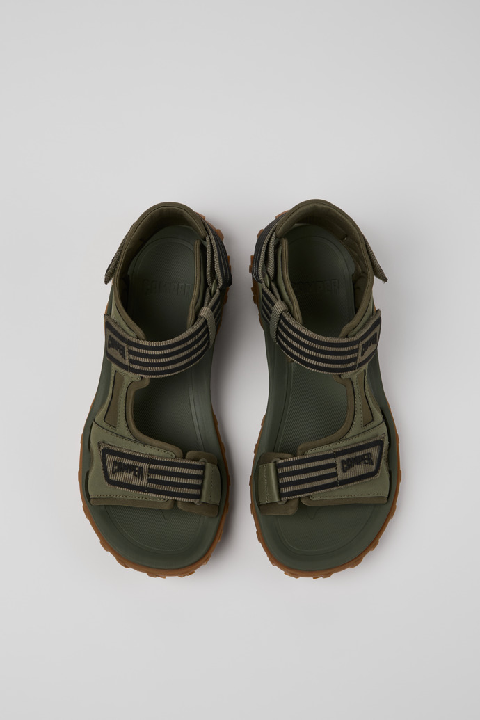 Overhead view of Drift Trail Sandal Green Recycled PET and Leather Sandals for Men.