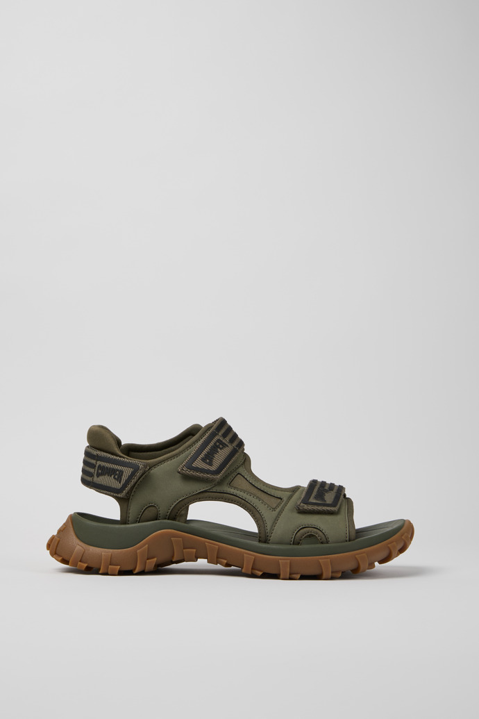 Side view of Drift Trail Sandal Green Recycled PET and Leather Sandals for Men.