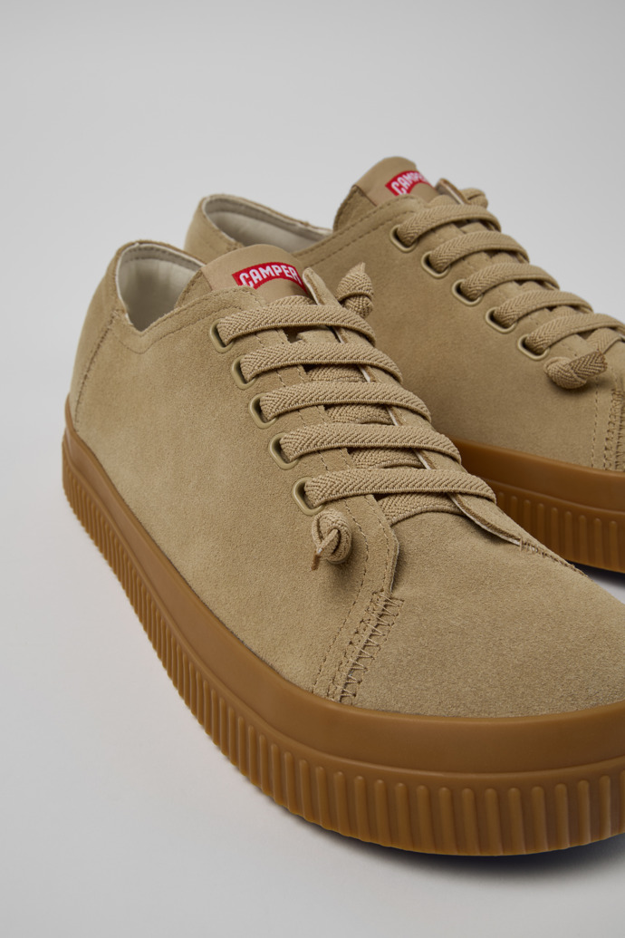 Close-up view of Peu Roda Beige Nubuck Sneakers for Men.