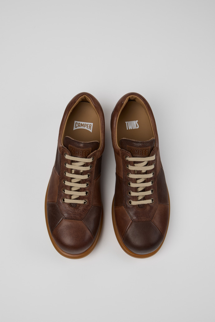 Overhead view of Twins Brown Leather Shoes for Men.