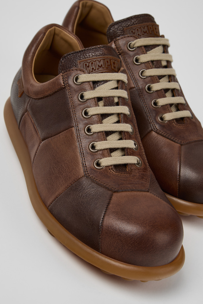 Close-up view of Twins Brown Leather Shoes for Men.