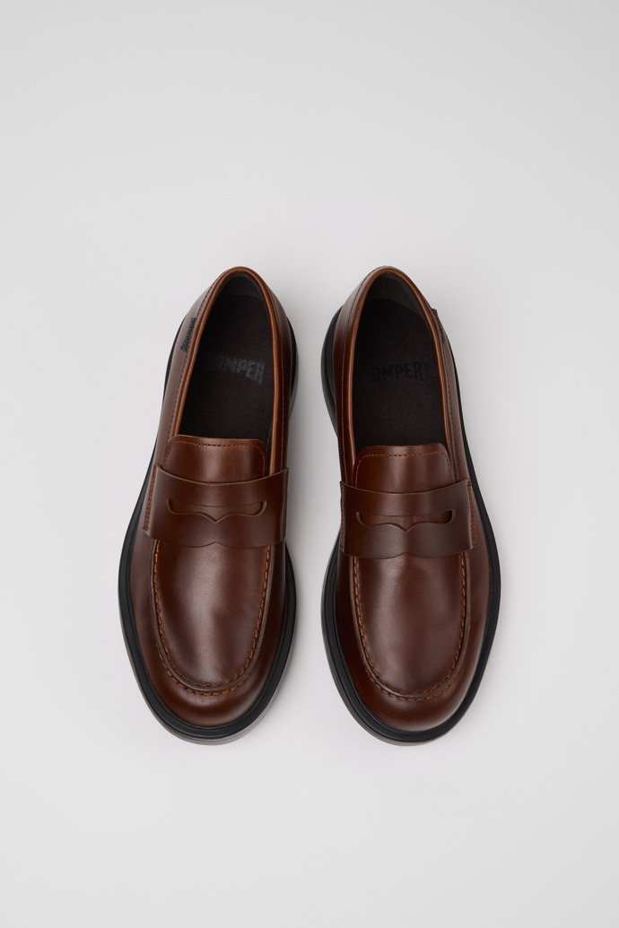 Overhead view of Dean Brown Leather Moccasins for Men.