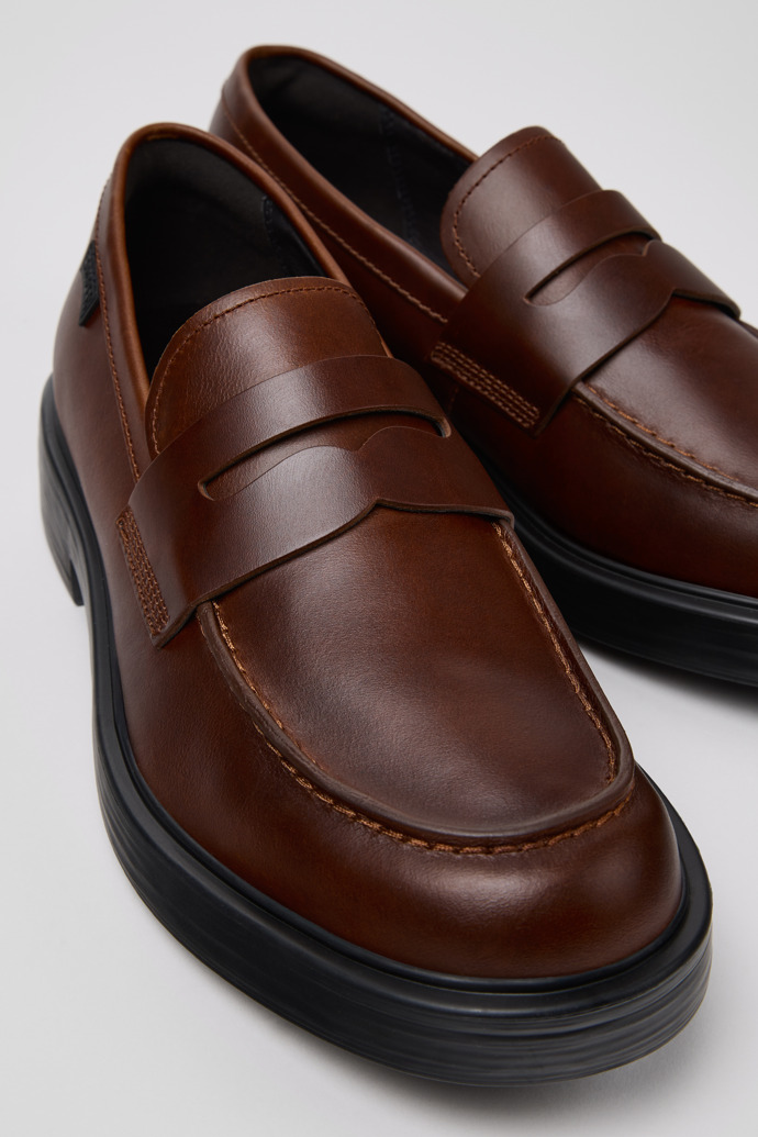 Close-up view of Dean Brown Leather Moccasins for Men.