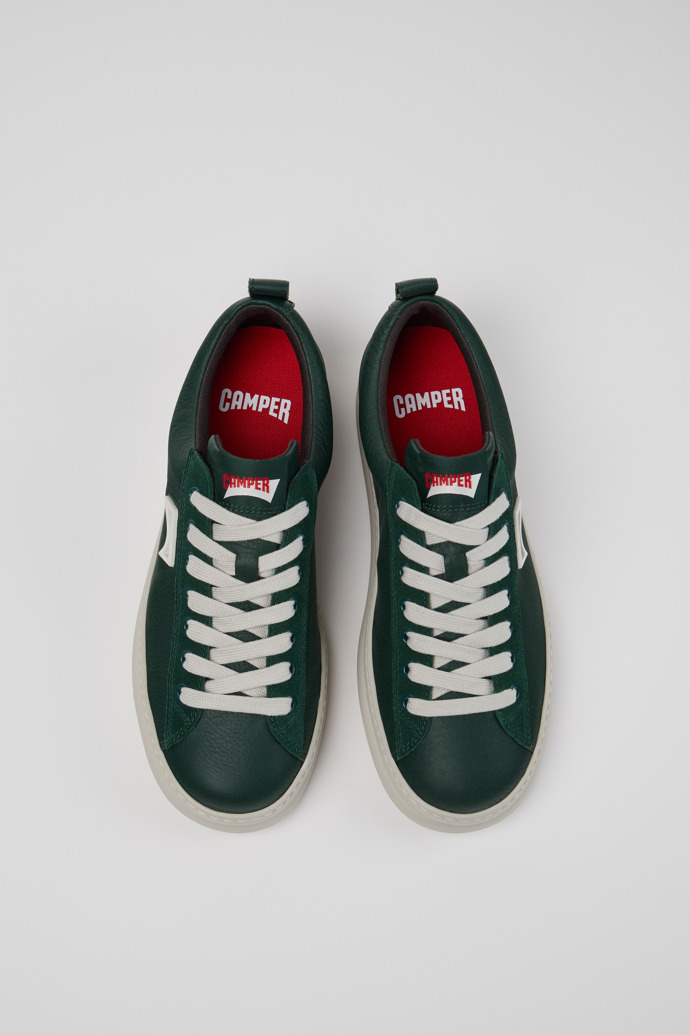 Overhead view of Runner Green Leather and Nubuck Sneakers for Men.