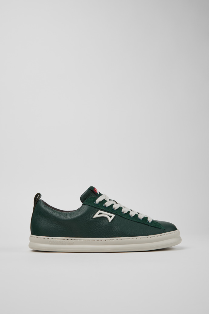 Side view of Runner Green Leather and Nubuck Sneakers for Men.