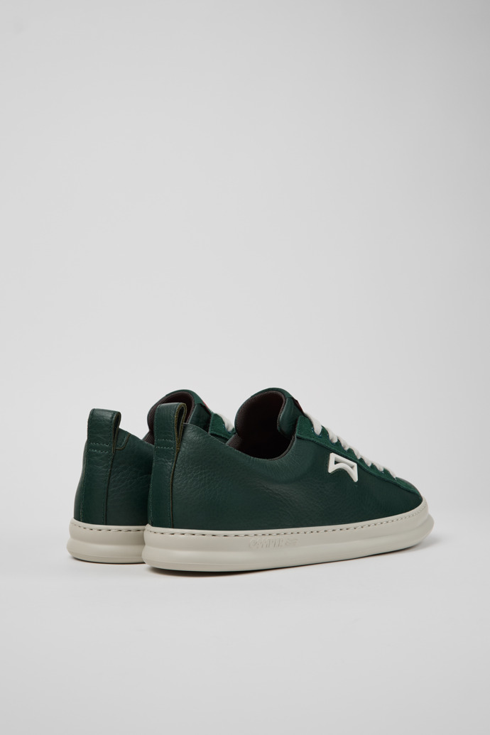 Back view of Runner Green Leather and Nubuck Sneakers for Men.