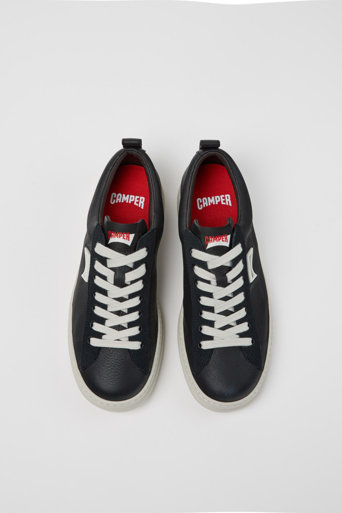 Overhead view of Runner Black Leather and Nubuck Sneakers for Men.
