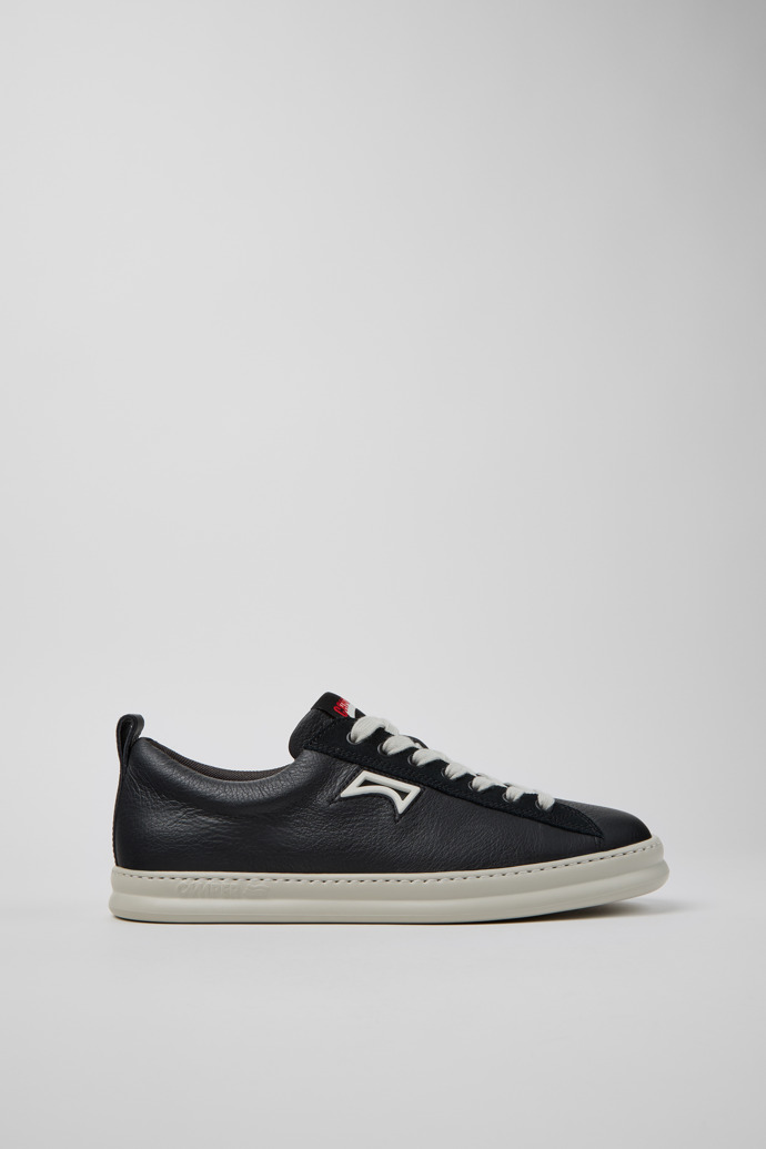Side view of Runner Black Leather and Nubuck Sneakers for Men.