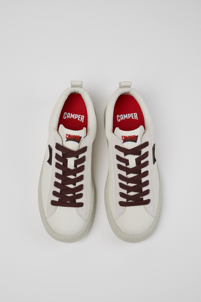 Overhead view of Runner White Leather and Nubuck Sneakers for Men.