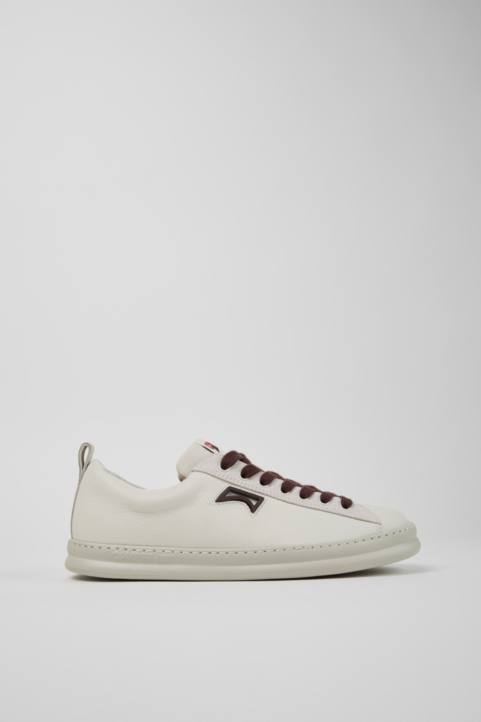 Side view of Runner White Leather and Nubuck Sneakers for Men.