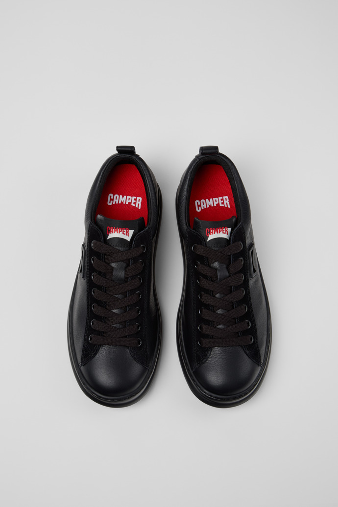 Overhead view of Runner Black Leather and Nubuck Sneakers for Men.