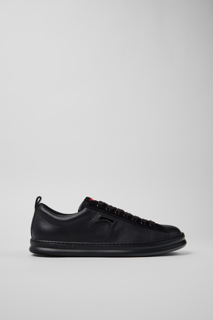 Side view of Runner Black Leather and Nubuck Sneakers for Men.
