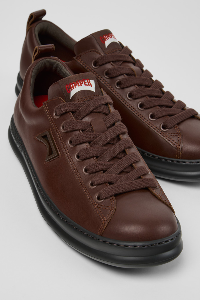 Close-up view of Runner Brown Leather Sneakers for Men.