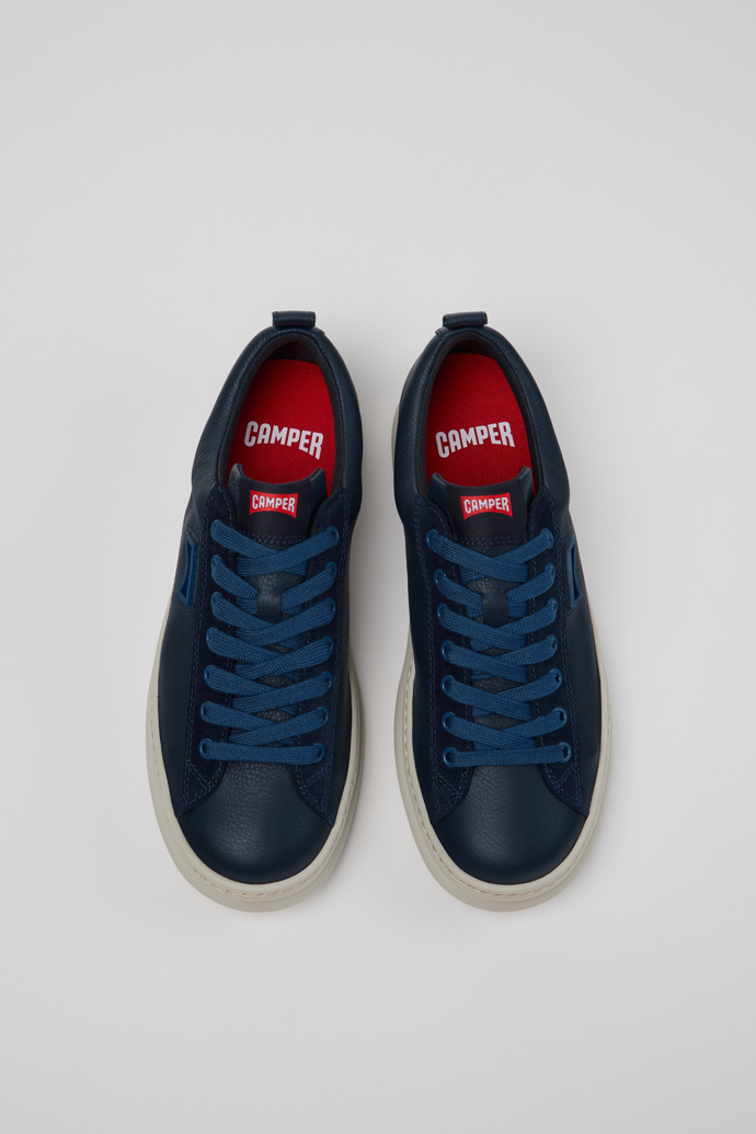 Overhead view of Runner Blue Leather and Nubuck Sneakers for Men.