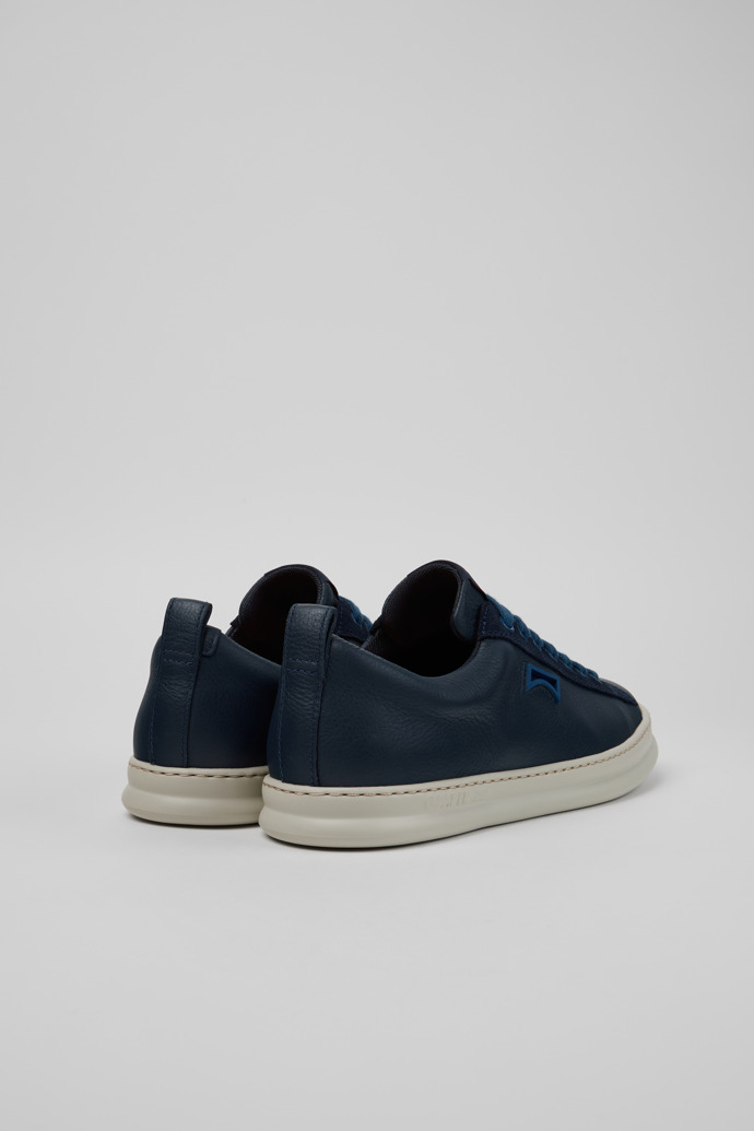 Back view of Runner Blue Leather and Nubuck Sneakers for Men.
