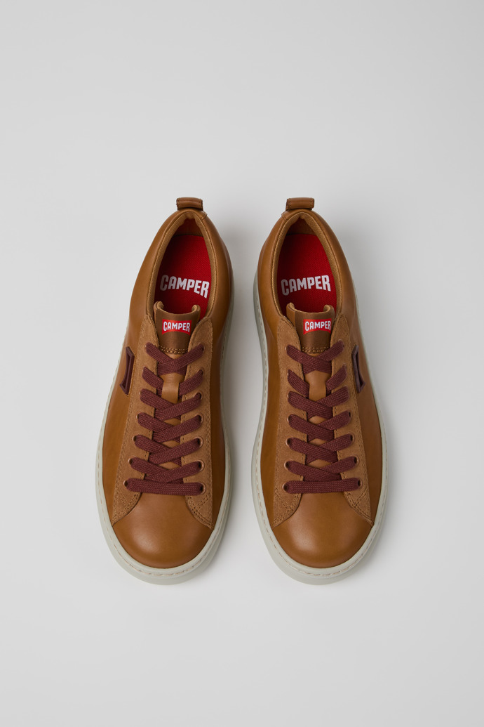 Overhead view of Runner Brown Leather and Nubuck Sneakers for Men.
