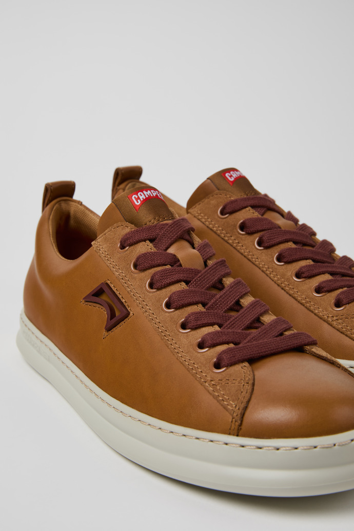 Close-up view of Runner Brown Leather and Nubuck Sneakers for Men.