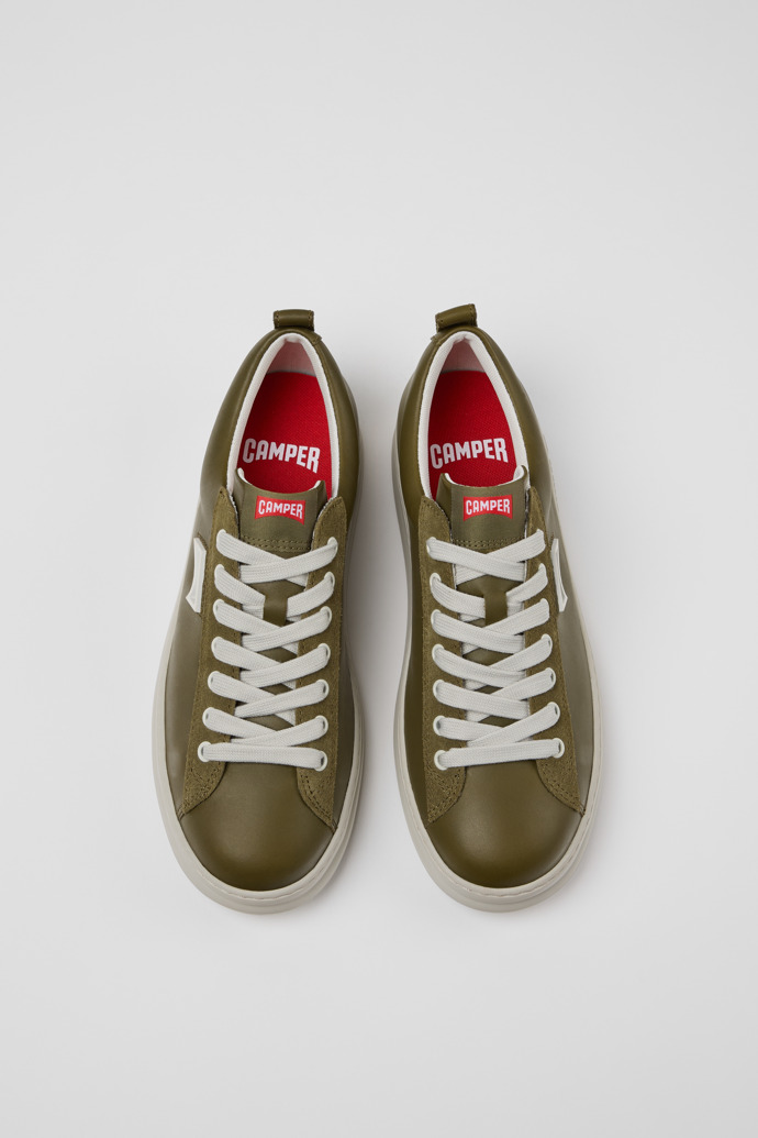 Overhead view of Runner Green Leather and Nubuck Sneakers for Men.