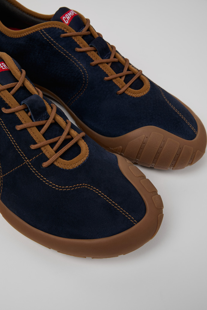 Close-up view of Peu Path Blue Nubuck Sneakers for Men.