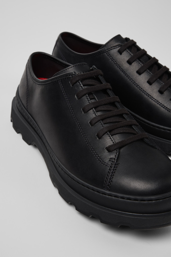 Close-up view of Brutus+ Black Leather Shoes for Men.