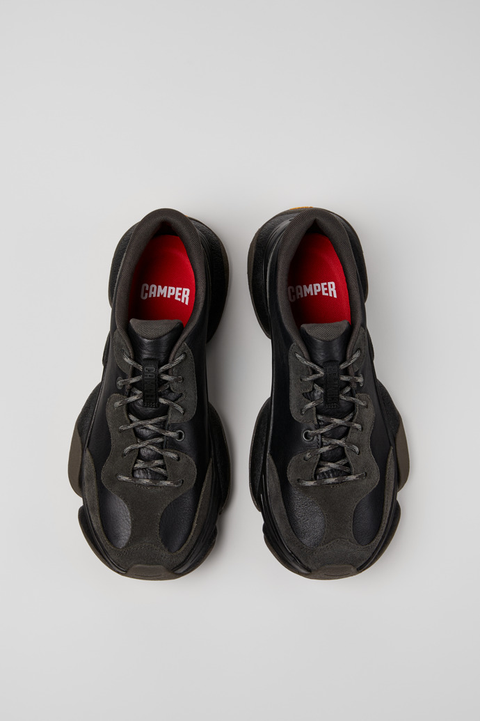 Overhead view of Karst 2 Black and Gray Leather and Nubuck Sneakers for Men.