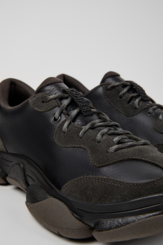 Close-up view of Karst 2 Black and Gray Leather and Nubuck Sneakers for Men.