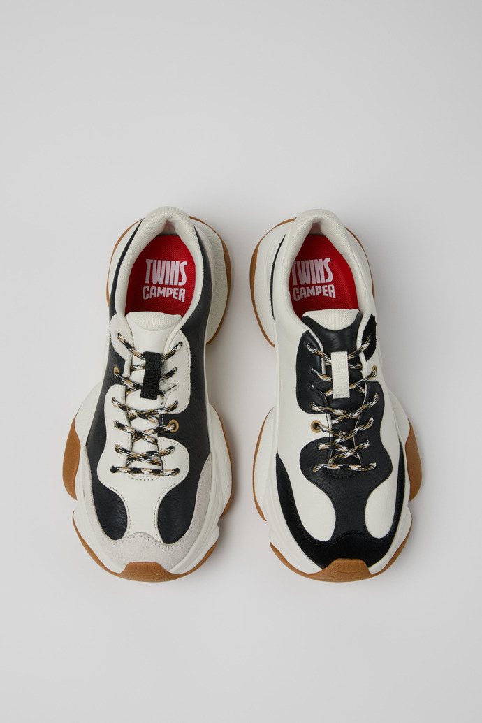 Overhead view of Twins White and Black Leather Sneakers for Men.