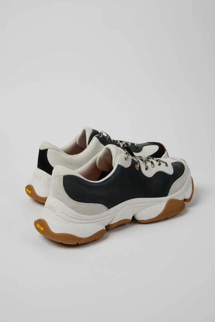 Back view of Twins White and Black Leather Sneakers for Men.