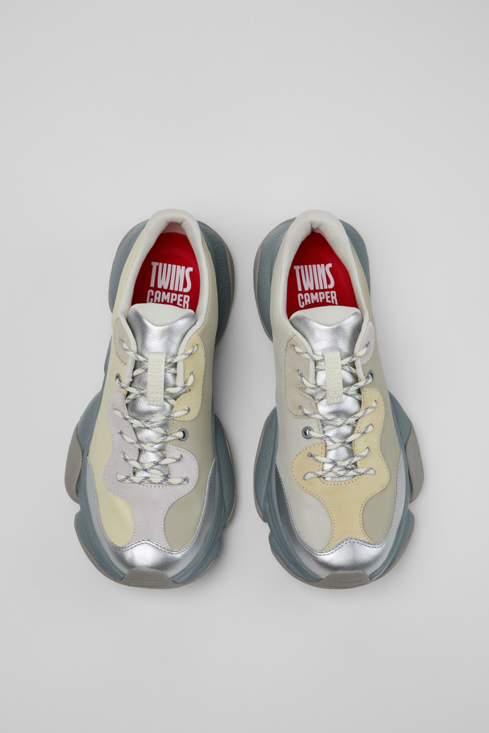 Overhead view of Twins Multicolor Leather Sneakers for Men.
