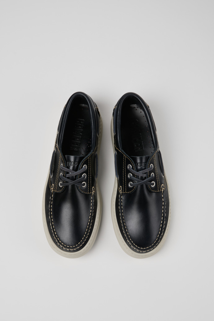 Overhead view of Runner Blue Nubuck Moccasin Shoes for Men.