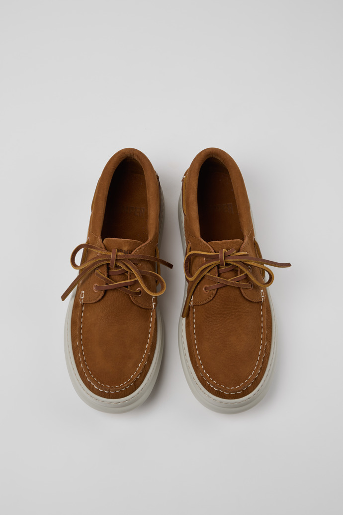 Overhead view of Runner Brown Nubuck Leather Nautical Moccasins for Men.