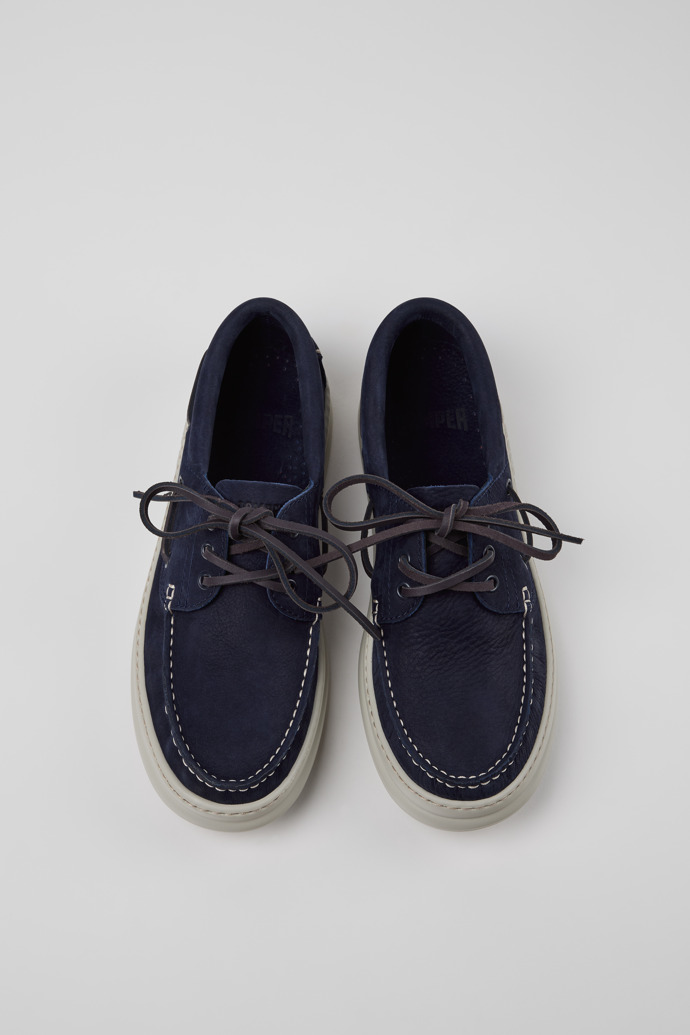 Overhead view of Runner Blue Nubuck Leather Moccasins for Men.