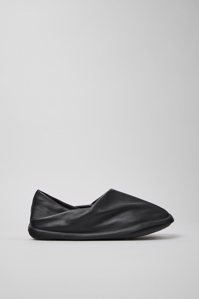 Side view of Camper x ISSEY MIYAKE - Peu Form Black Leather Shoes for Men.