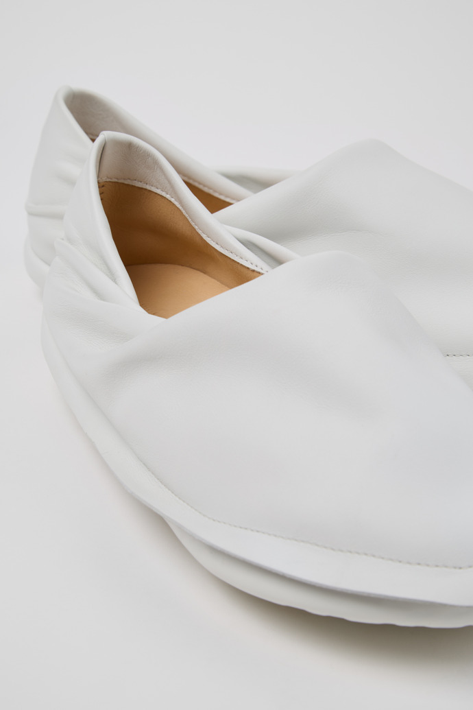 Close-up view of Camper x ISSEY MIYAKE - Peu Form White Leather Men's Shoes.