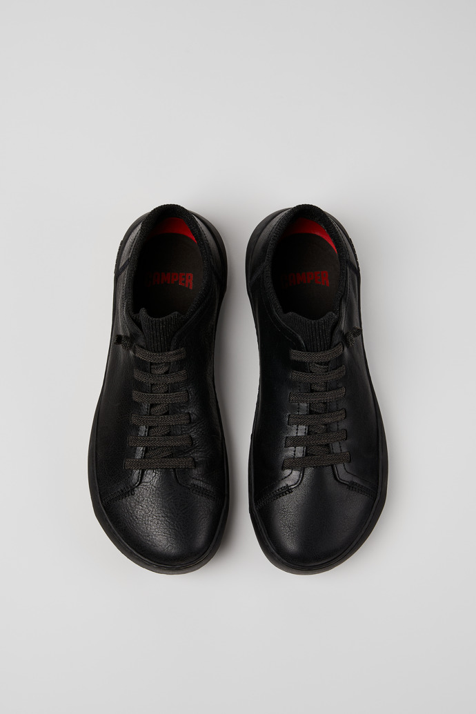 Overhead view of Peu Serra Black Regenerative Leather and Textile Shoes for Men.