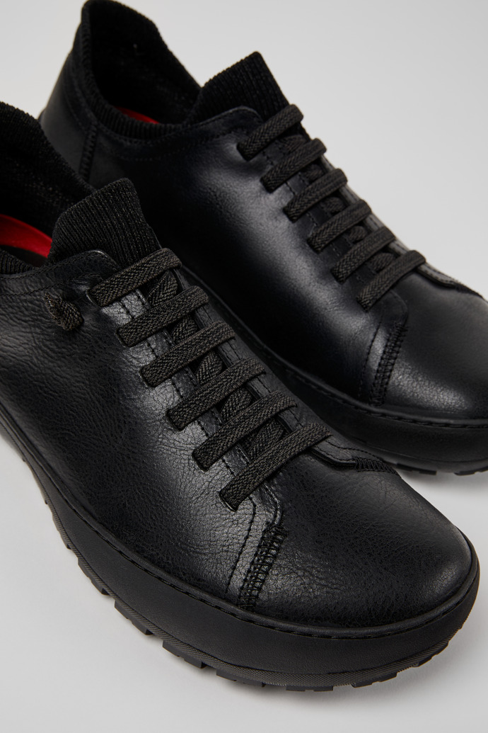 Close-up view of Peu Serra Black Regenerative Leather and Textile Shoes for Men.