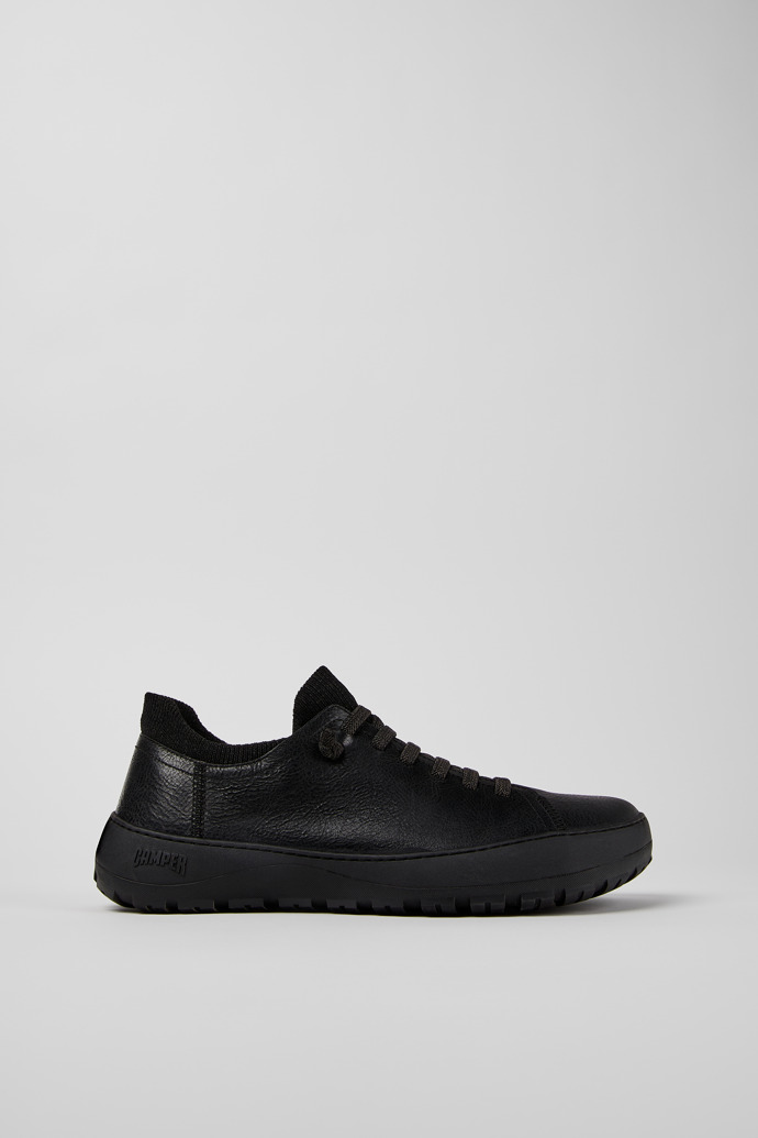 Side view of Peu Serra Black Regenerative Leather and Textile Shoes for Men.